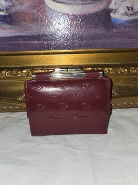 Christian DIOR VINTAGE Burgundy Leather Wallet Clutch - Embossed Monogram